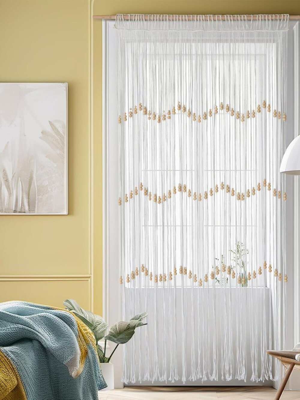 Macrame Curtain Beaded Doorway Panel Boho Curtain Room Divider 35''W*70''L